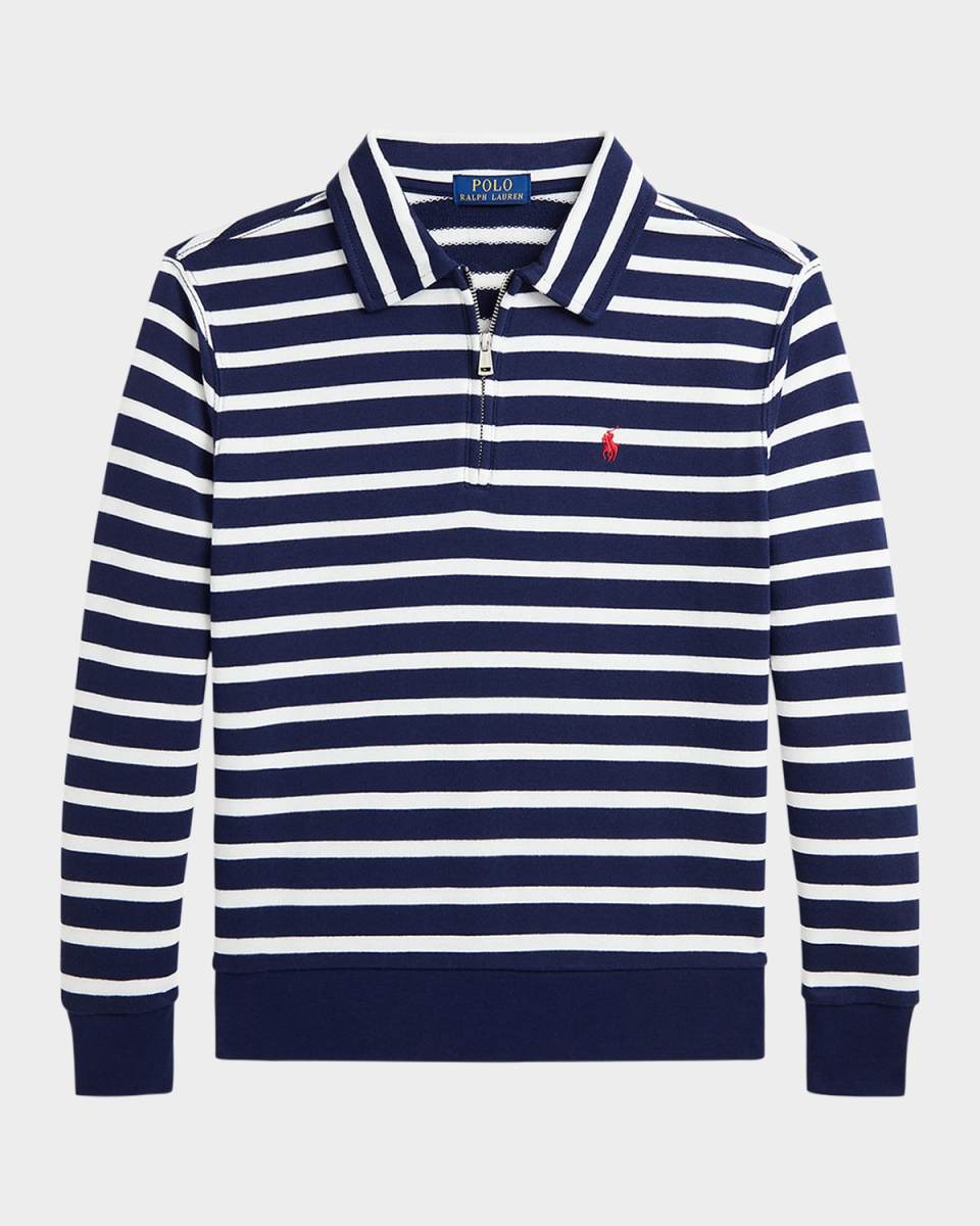 Boy's Striped Quarter Zip Sweatshirt, Size S-X